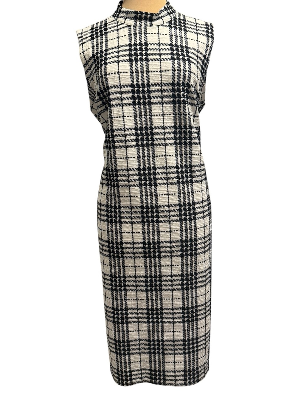 Cato C Est 1946 Black White Plaid Check Tweed Sleeveless Shift Midi Dress X